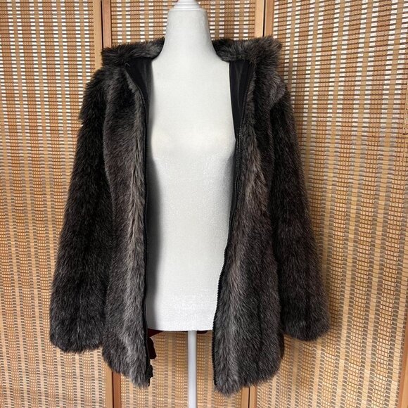 Sears Jackets & Blazers - Vintage Sears fashion grey faux fur hooded zip up coat with pockets